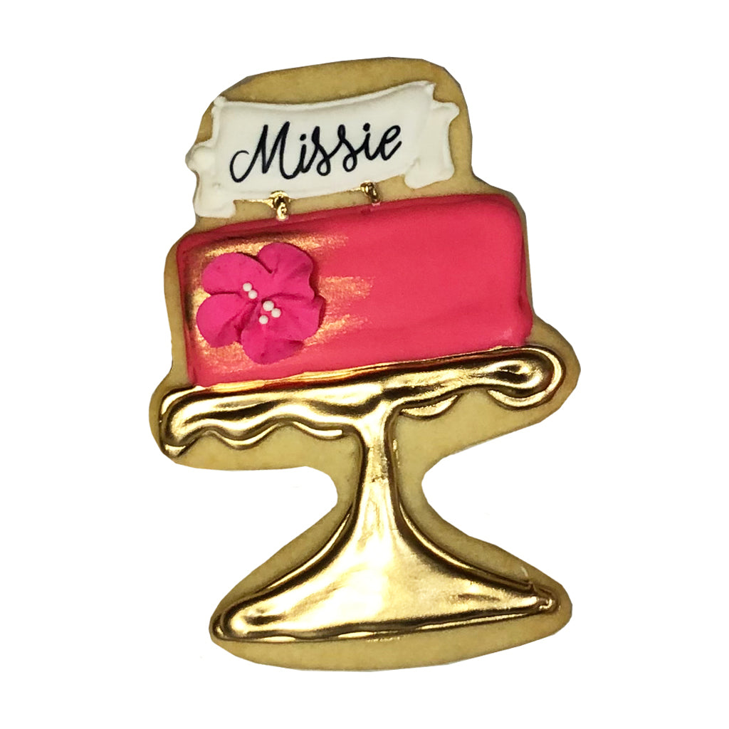 Birthday Cake on a Gold Stand with Custom Banner