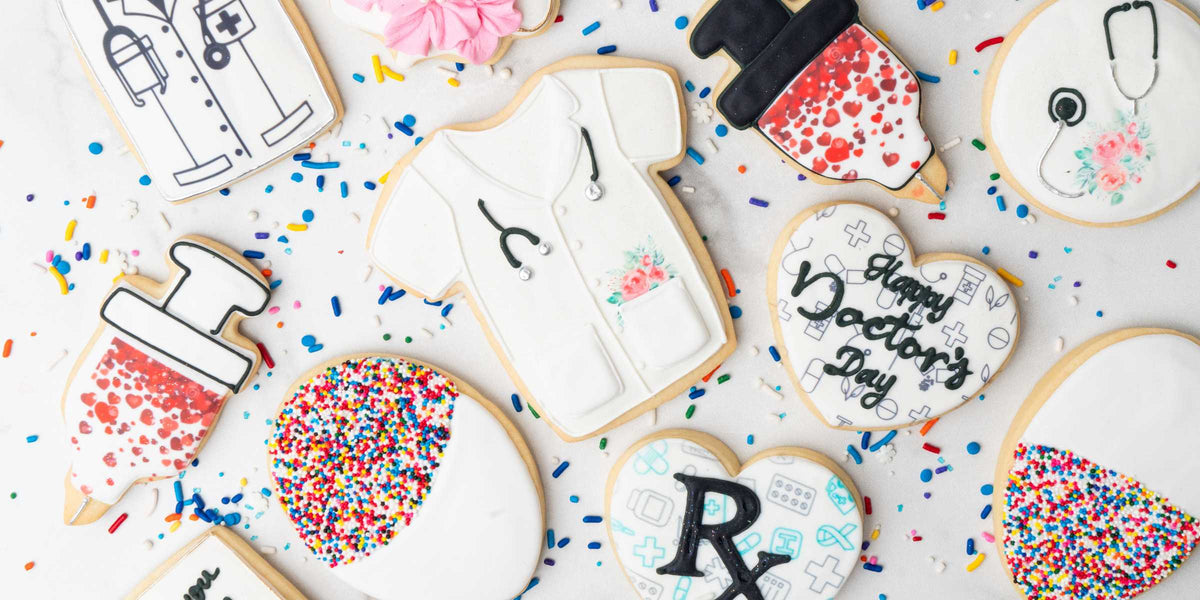Doctor's Day themed sugar cookies with medical designs
