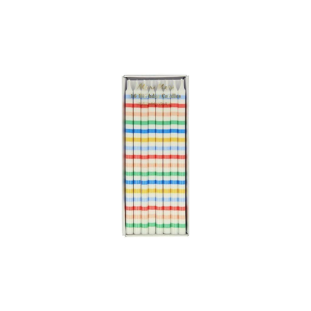 Rainbow Striped Candles (x16)