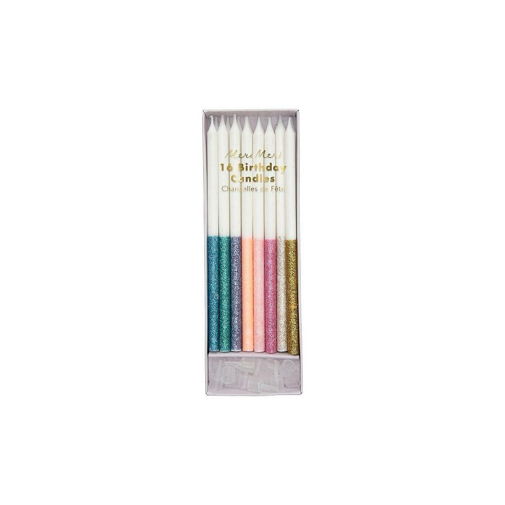 Multicolor Glitter Dipped Candles (x16)