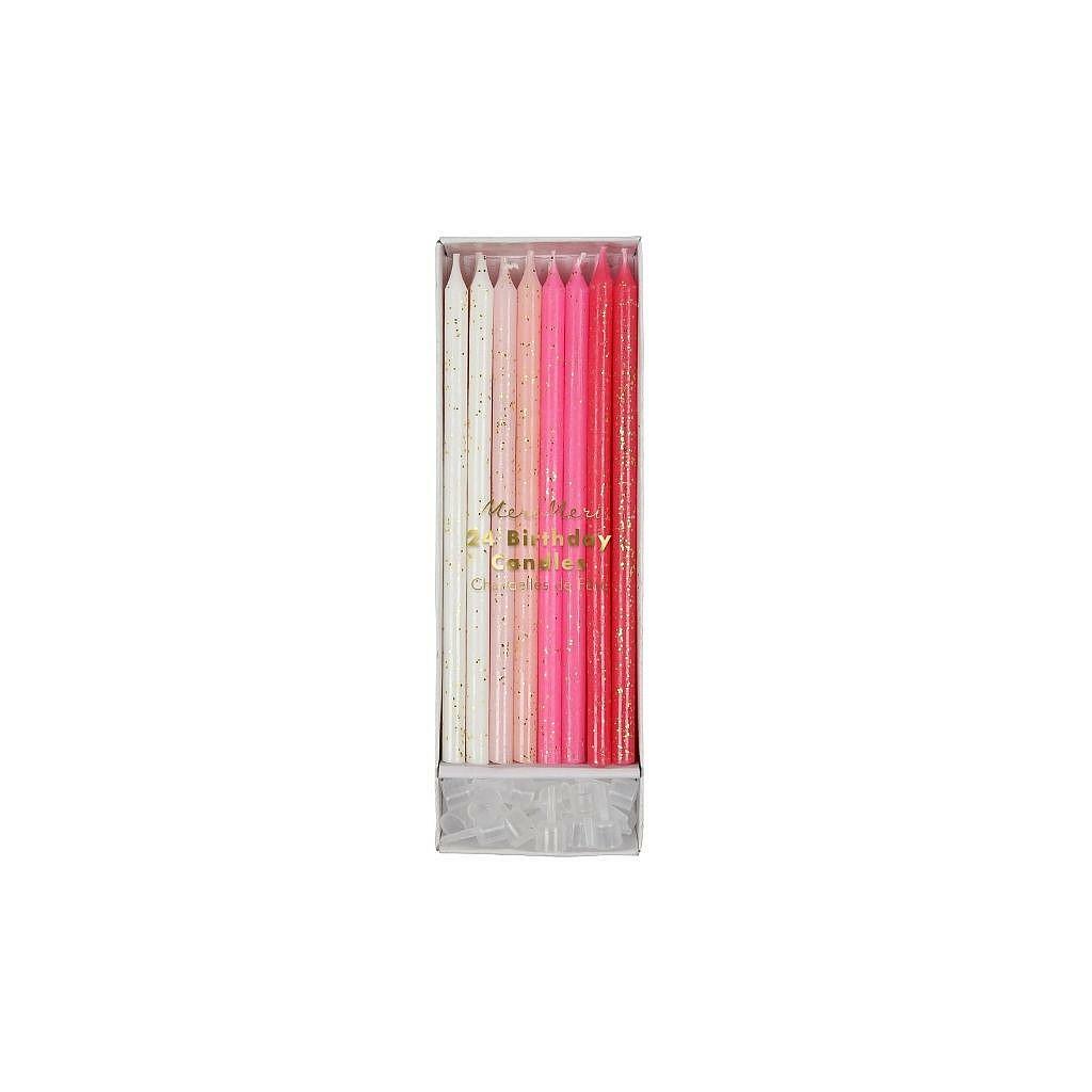 Pink Glitter Candles (x24)