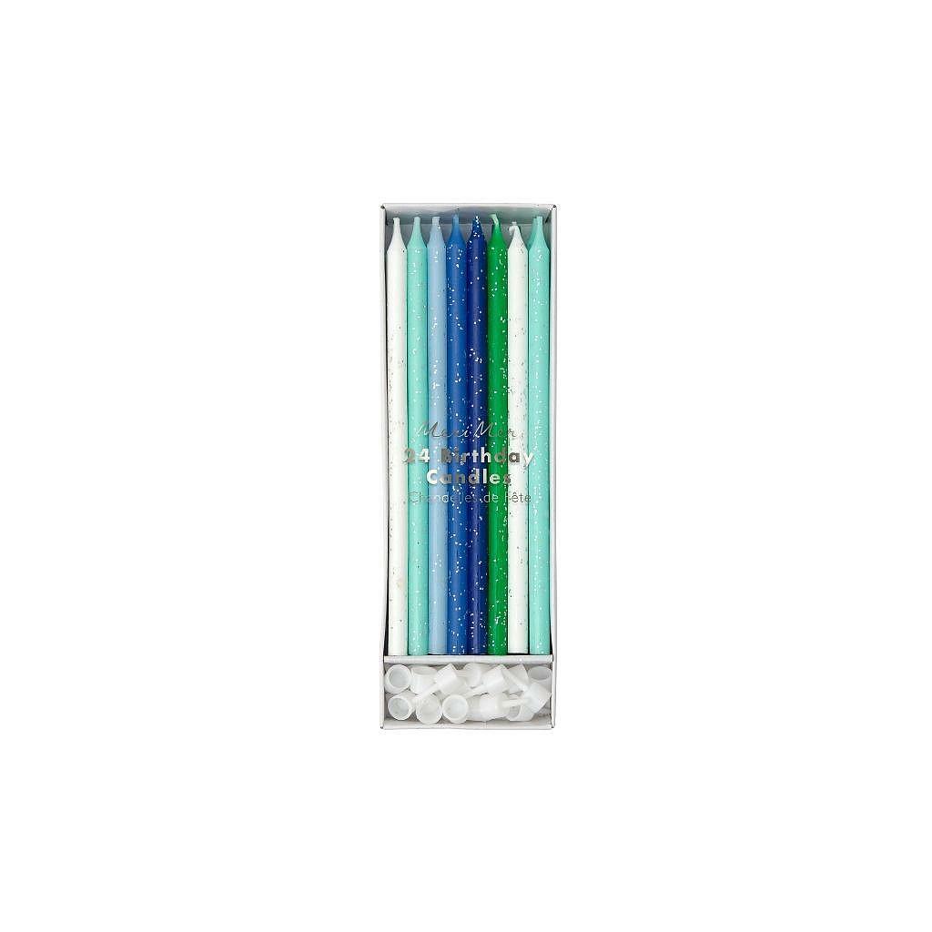 Blue & Green Glitter Candles (x24)