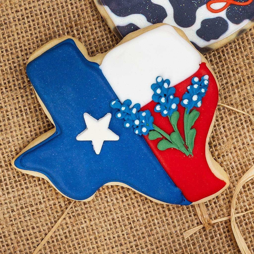 Texas Shape with Texas Flag & Bluebonnets