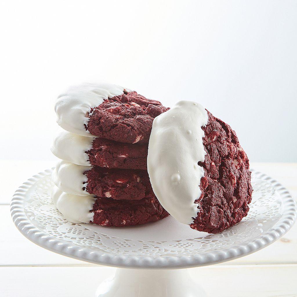 White-Dipped Red Velvet Cookies