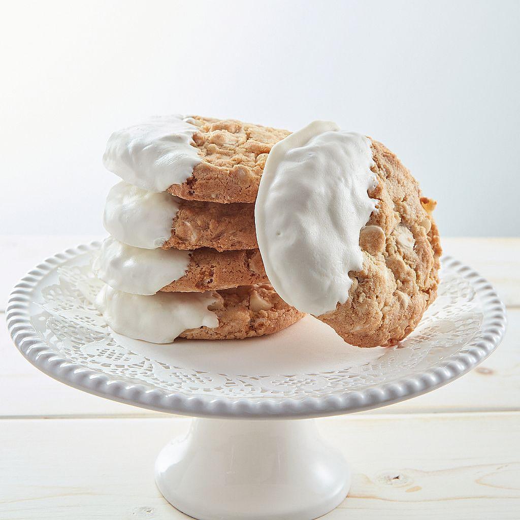 White-Dipped White Chocolate Macadamia Nut Cookies